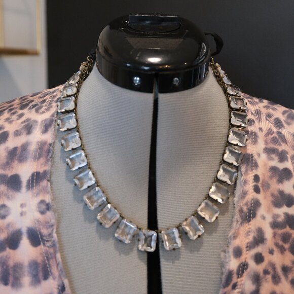 J. Crew Jewelry - J Crew crystal rhinestone necklace with black ribbon tie